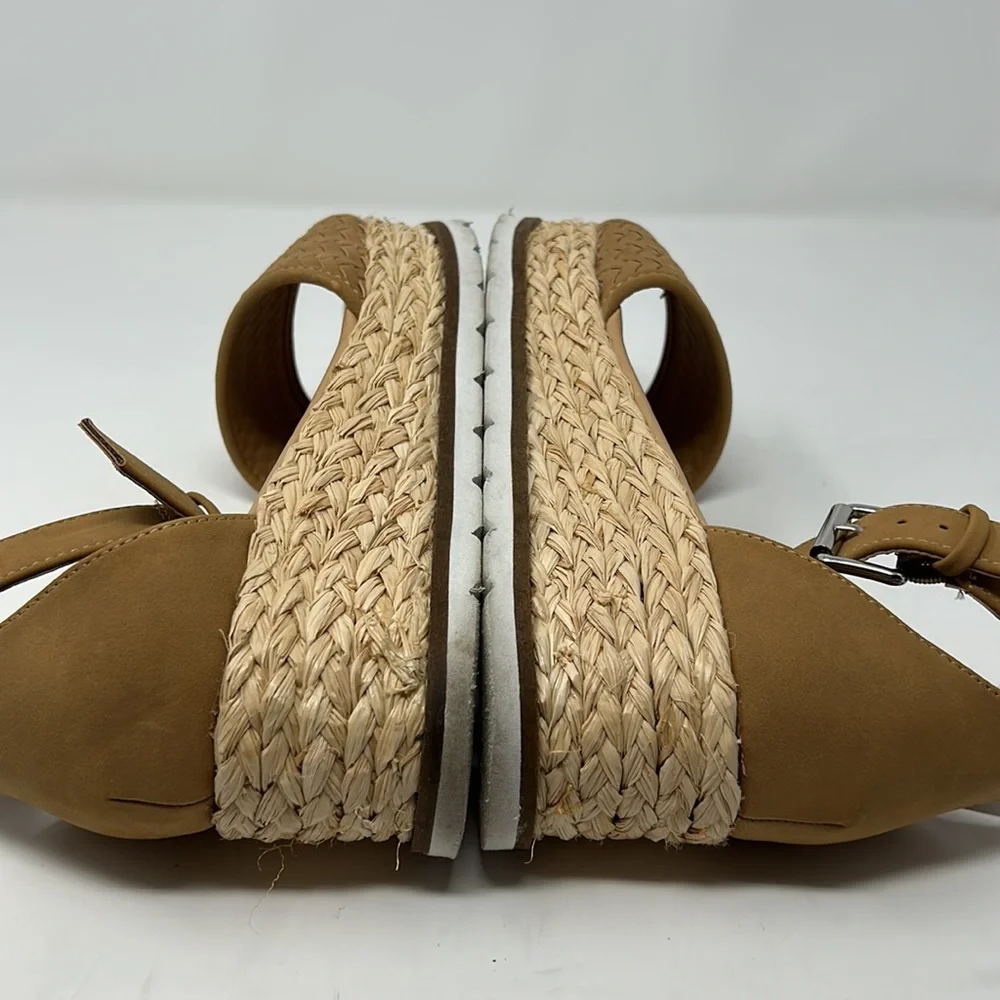 Dolce Vita Tan Leather Straw Espadrille Platform Sandals Size 8.5